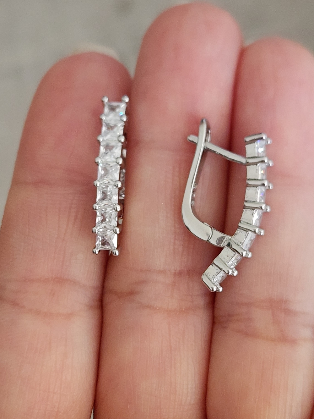 New 925 Silver Princess Cut Diamond Hoop Earrings for Women